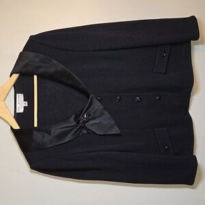 St John Evening Black Santana Knit Jeweled Button Satin Jacket Blazer NWOT